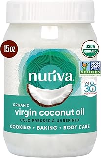 Nutiva Organic Coconut Oil 444 ml, Cold-Pressed, Natural Hair Oil, Skin Oil, Massage Oil and Fresh Flavor for Cooking Oil, Non-GMO, USDA Organic, Unrefined Extra Virgin Coconut Oil (Huile de Coco)