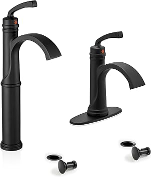 Waterfall Bathroom Faucet Tall Bathroom Faucet Black, Brass Vessel Sink Faucets Bathroom Sink Faucet One Hole Single Handle with Supply Hoses Pop-up Drain