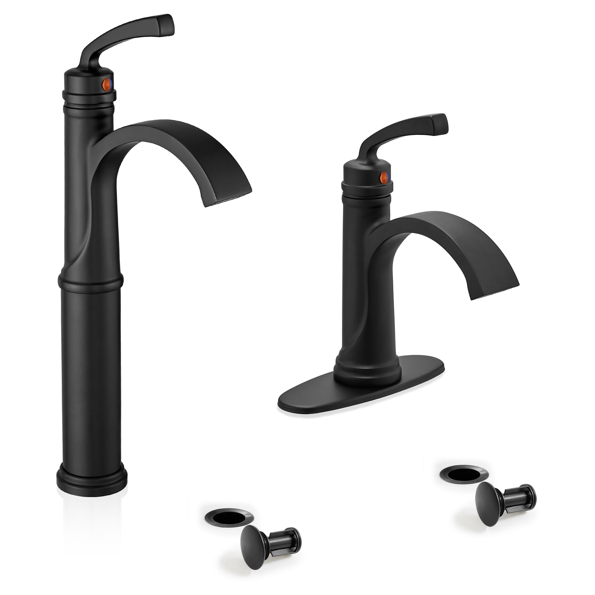 Hcfyauis Black Waterfall Bathroom Faucet Tall Bathroom Faucet Brass Vessel Sink Faucets Bathroom Sink Faucet One Hole Single Handle With Supply Hoses Pop-Up Drain
