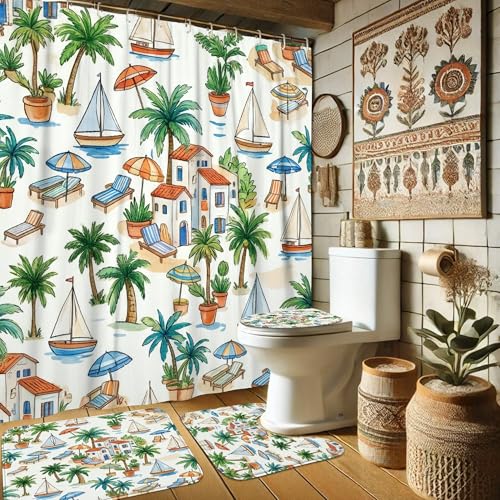 Rideau de douche polyester imperméable 183x183 cm vert avec tapis de salle de bain