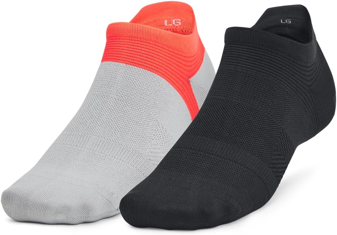 Under Armour UA AD Run Lite 2pk NS Tab Unisex Socks, Grey,Size LG