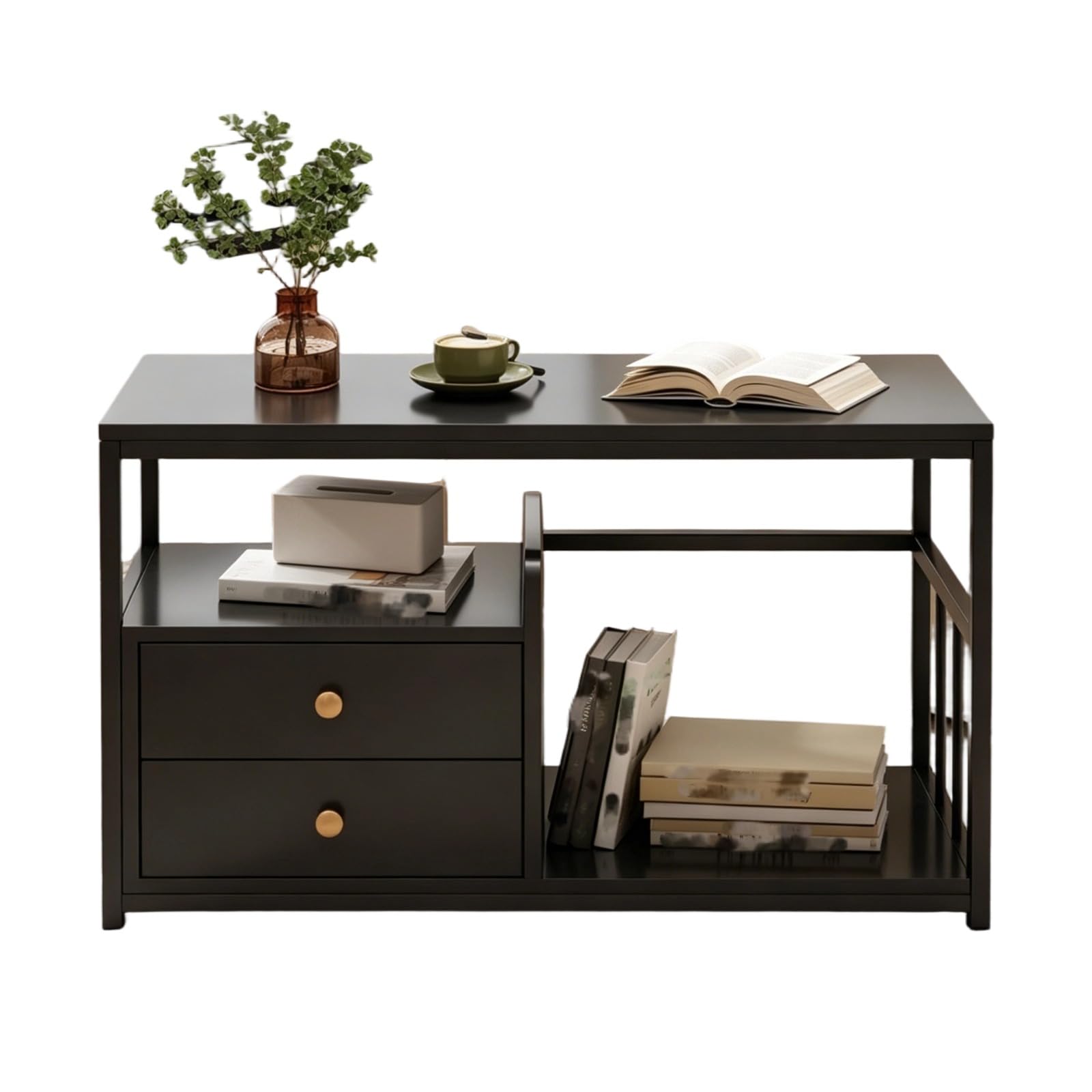 GWZHQIF Modern Narrow Sofa Side Table, Industrial End Table with 2 Drawers & Open Storage Shelf, Couch Side Nightstand for Living Room Bedroom Small Space(Color:black)