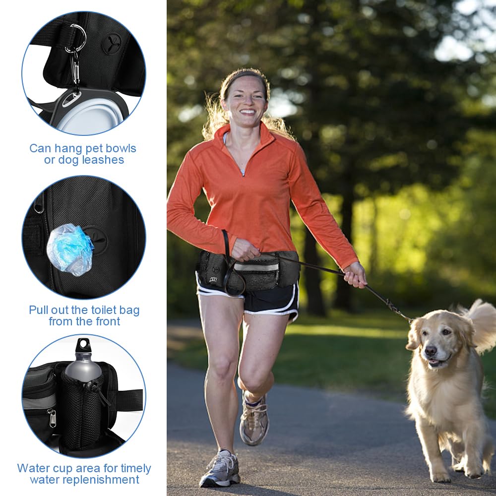 Porta Premietti per Cani 4 in 1 Borsa Addestramento Cane Regolabile Sacchetto di Addestramento per Cane con Ciotola Pieghevole per Animali Domestici per Cibo Cani, Bottiglie d'Acqua(Nero)