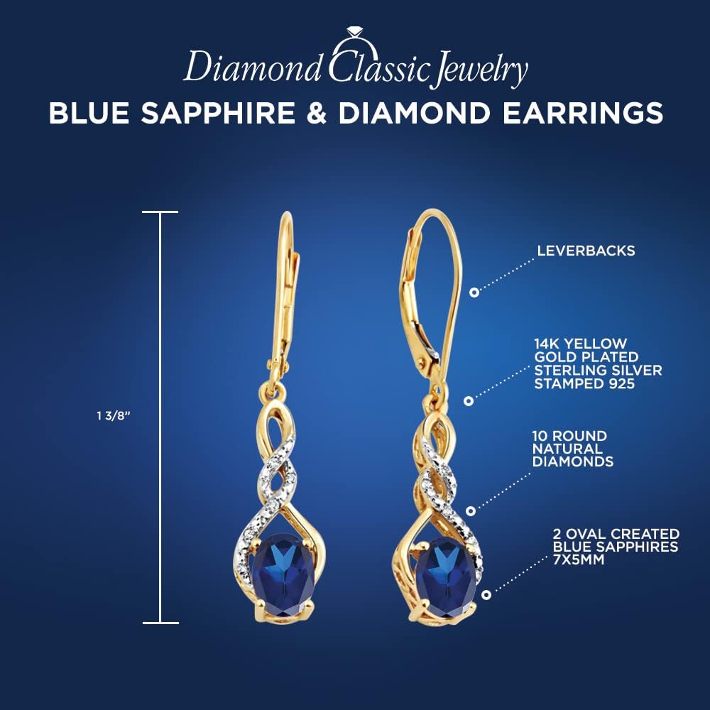 Lab Created Blue Sapphire Earrings Diamond Accent in 14kYellow Gold Plated Sterling Silver - Lever Backs
