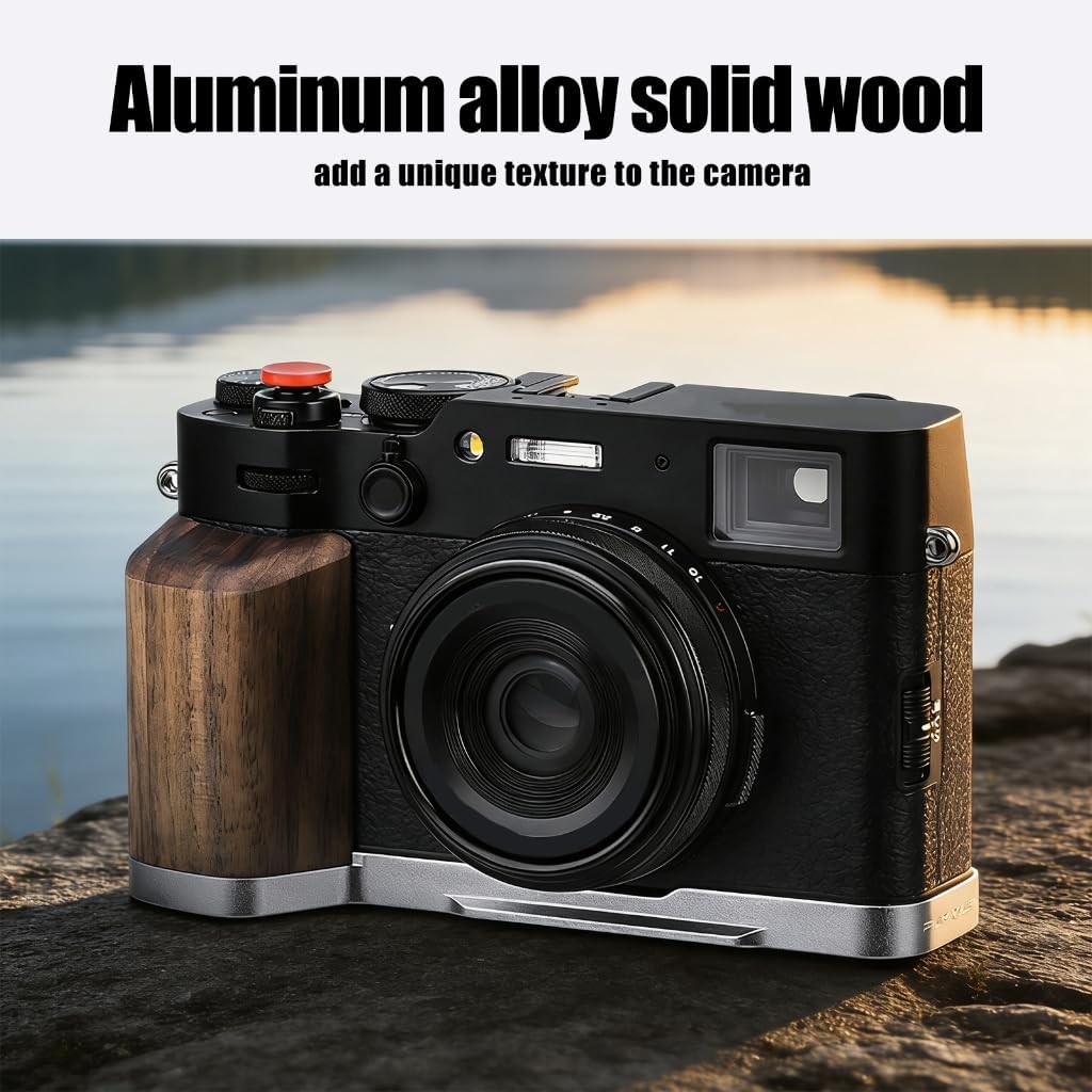 Aluminum and Wood L Shape Camera Grip Handle for X100VI Handgrip Enhances Stability Unobstructed Battery Access