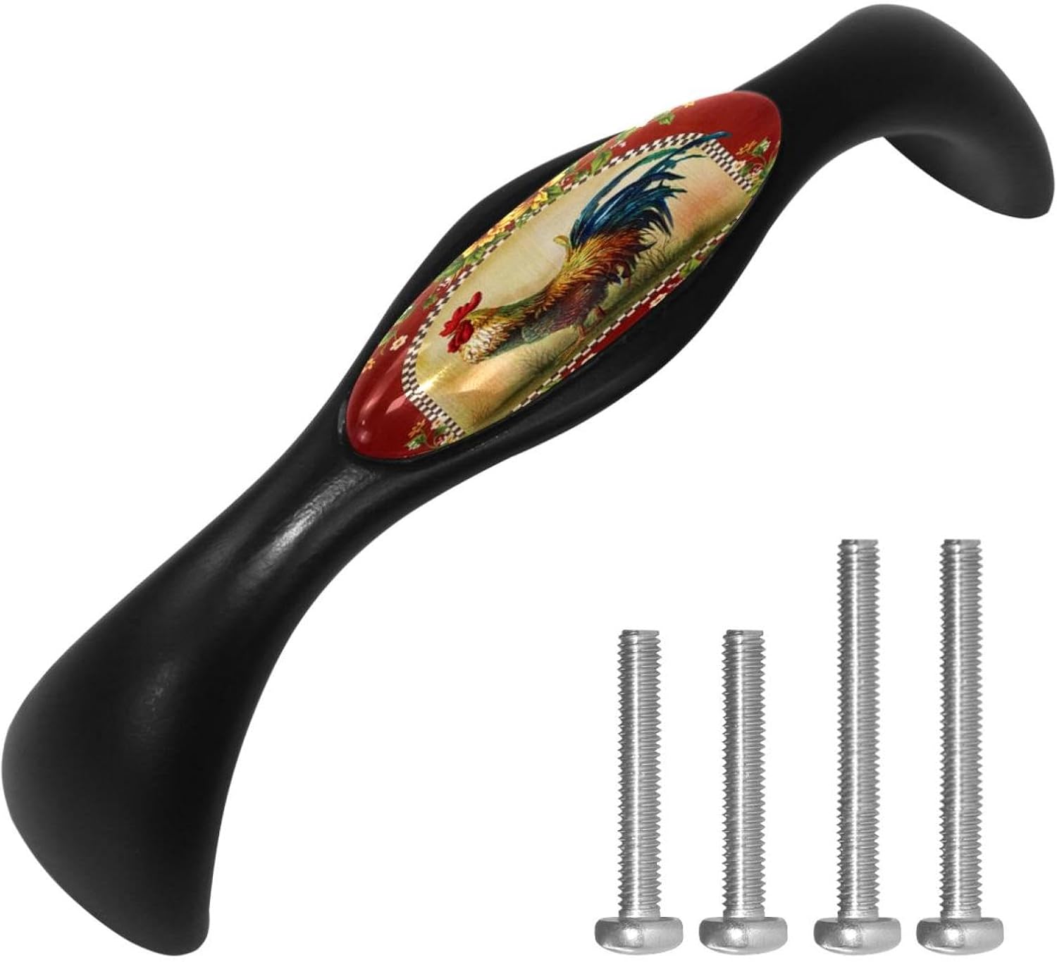 4 Pack 5.6 Inch Black Sunflower Rooster Cabinet Pulls, Kitchen Cabinet Hardware