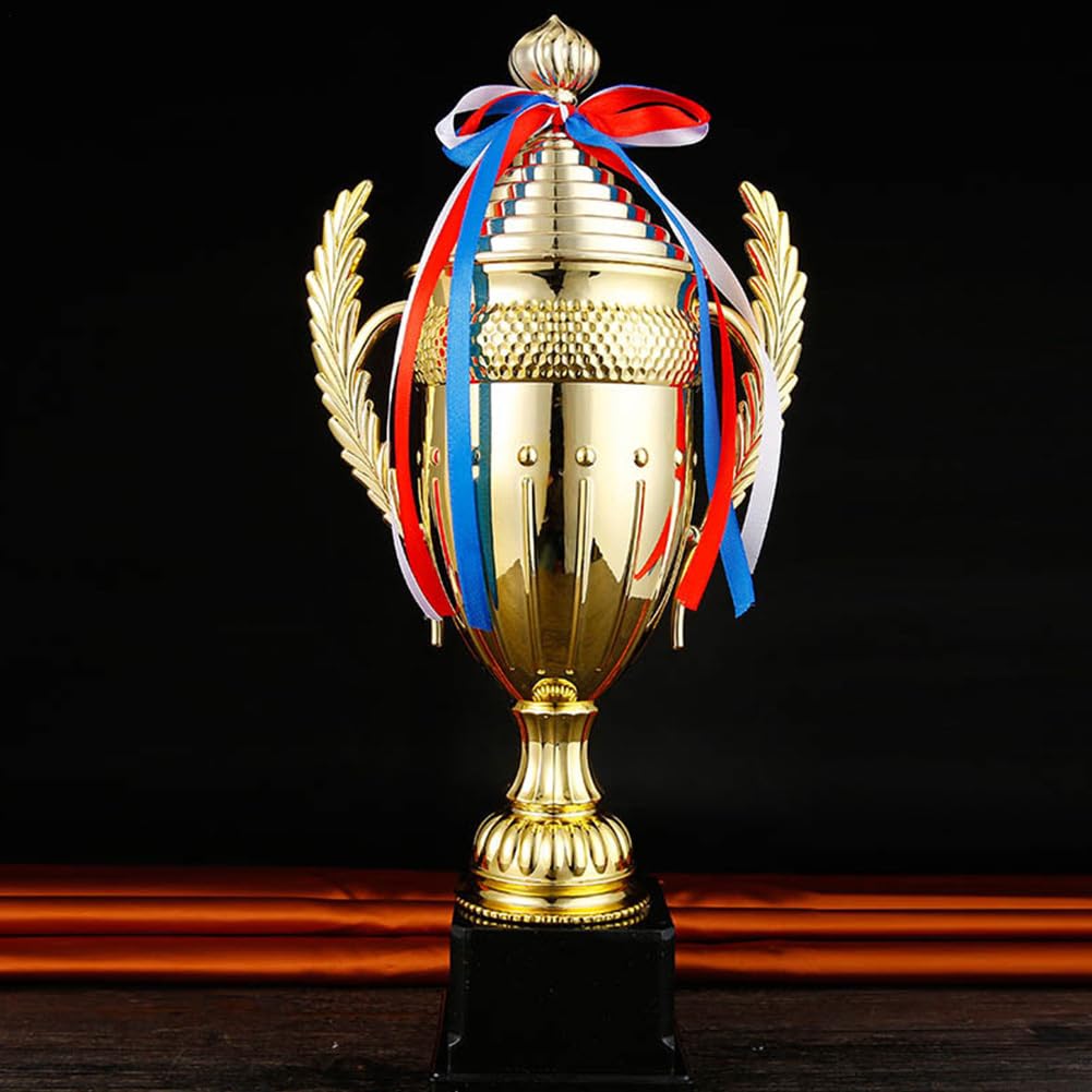 Coppa grande trofeo d'oro trofeo da competizione in oro personalizzato con base coppa trofeo calcio con nastro colorato per eventi sportivi, premi di gioco, 37 cm