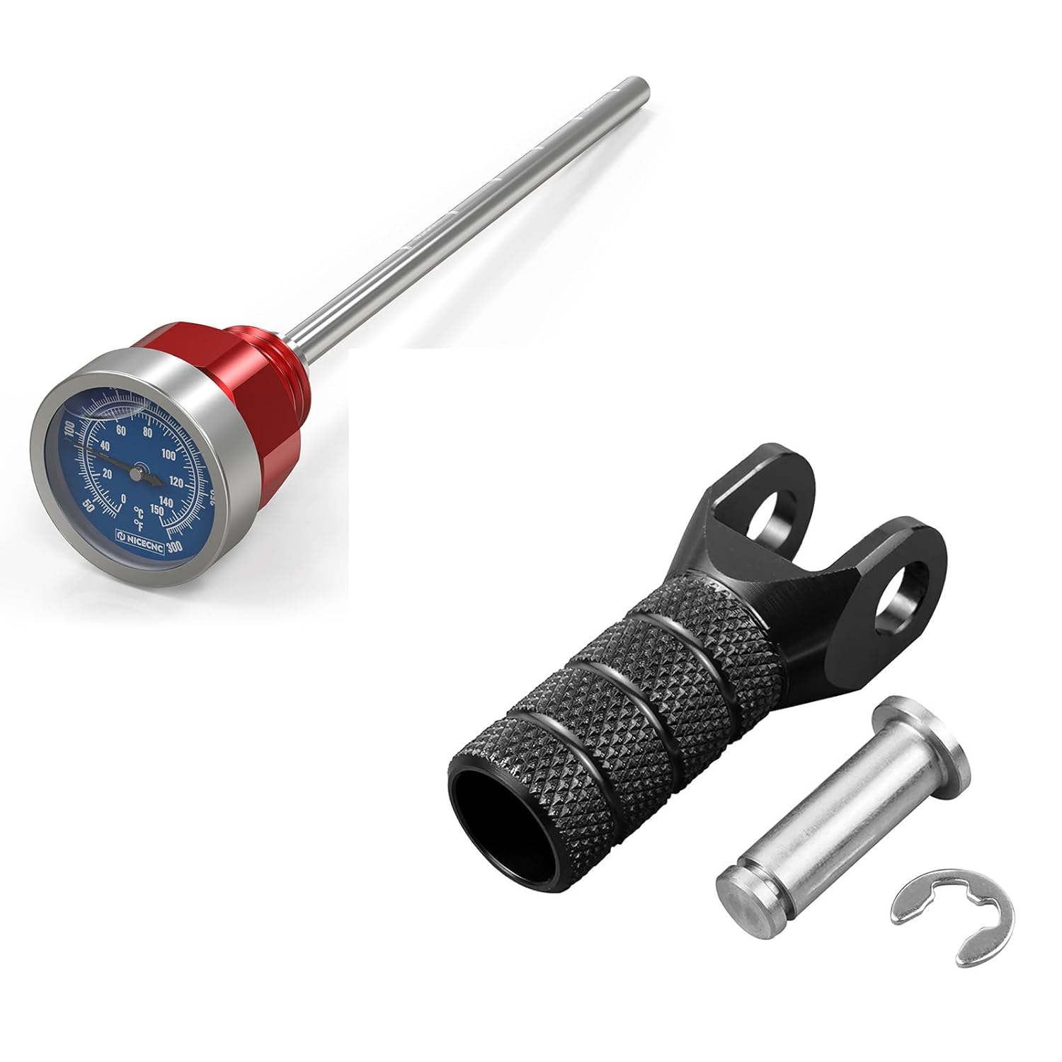 NICECNC Red Oil Level Gauge Dipstick Temperature + Motorcycle Shift Lever Tip, See Fitment
