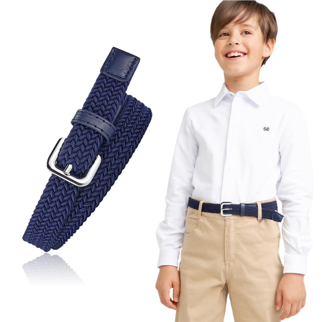 Cinturón elástico tejido azul marino 2 cm x 84 cm para niños