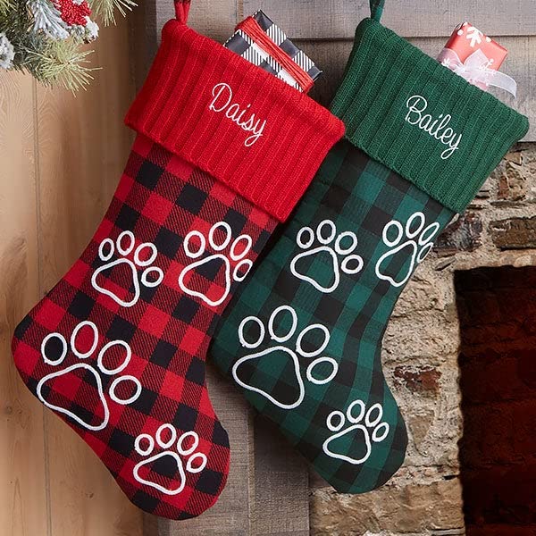 Personalization-Universe-Buffalo-Check-Personalized-Dog-Christmas-Stocking-with-Paw-Prints-Custom-Embroidered-Name-Durable-Fully-Lined-Perfect-for-Dog-Toys-Bones-18-L-x-85-W-Red-Plaid Personalization Universe Buffalo Check Personalized Dog Christmas Stocking with Paw Prints Custom Embroidered Name Durable Fully Lined Perfect for Dog Toys Bones 18 L x 85 W Red Plaid