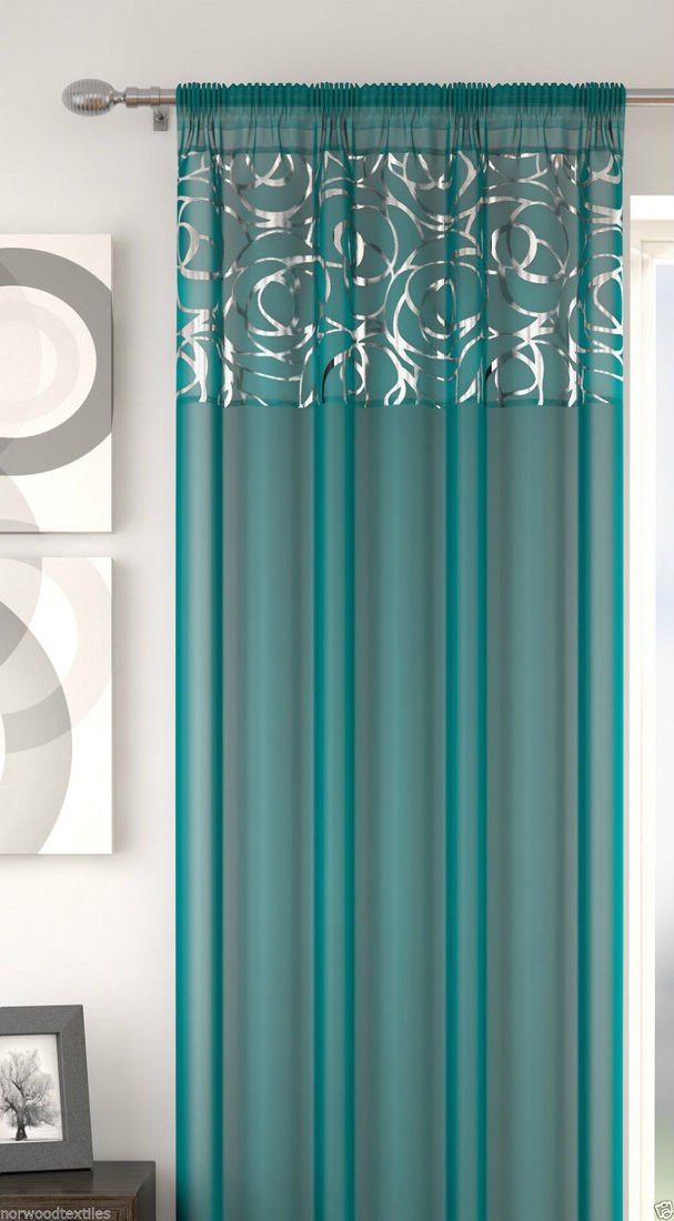 Mirabel Blue Ians Emporium Skye Slot Top Voile Panels (One Panel) ~ Teal 58" (145Cm) X 54" (137Cm) ~