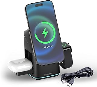 WioPulse – Station de Charge sans Fil 3-en-1 pour iPhone, Apple Watch & AirPods, Chargeur Induction Rapide Premium avec Support Rotatif motorisé, Compatible Samsung & Android, Qi