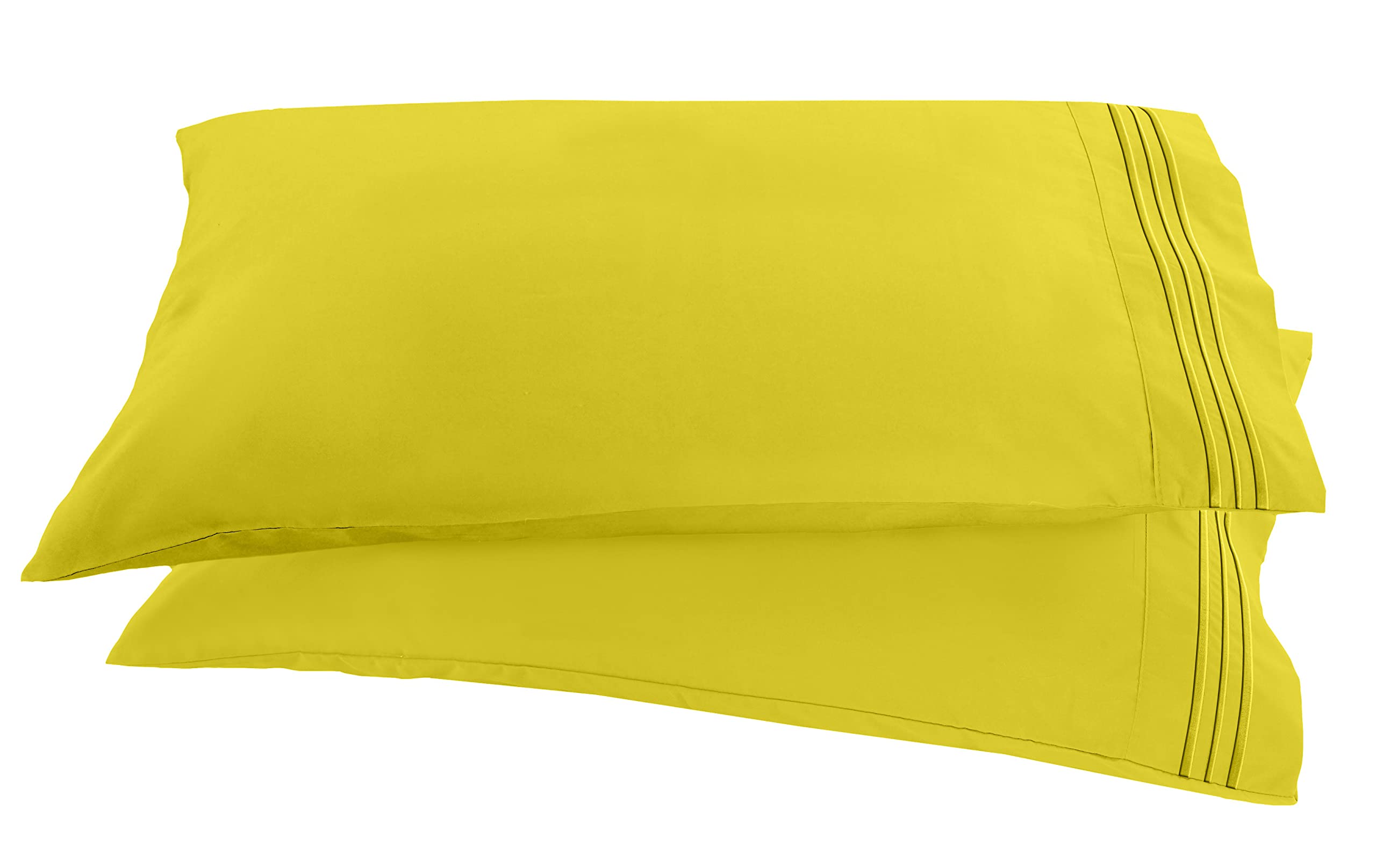 Elegant Comfort 1500 Thread Count Embroidered Egyptian Quality Luxurious Silky Soft WRINKLE & FADE RESISTANT 2-Piece Pillowcase, King/California King Yellow