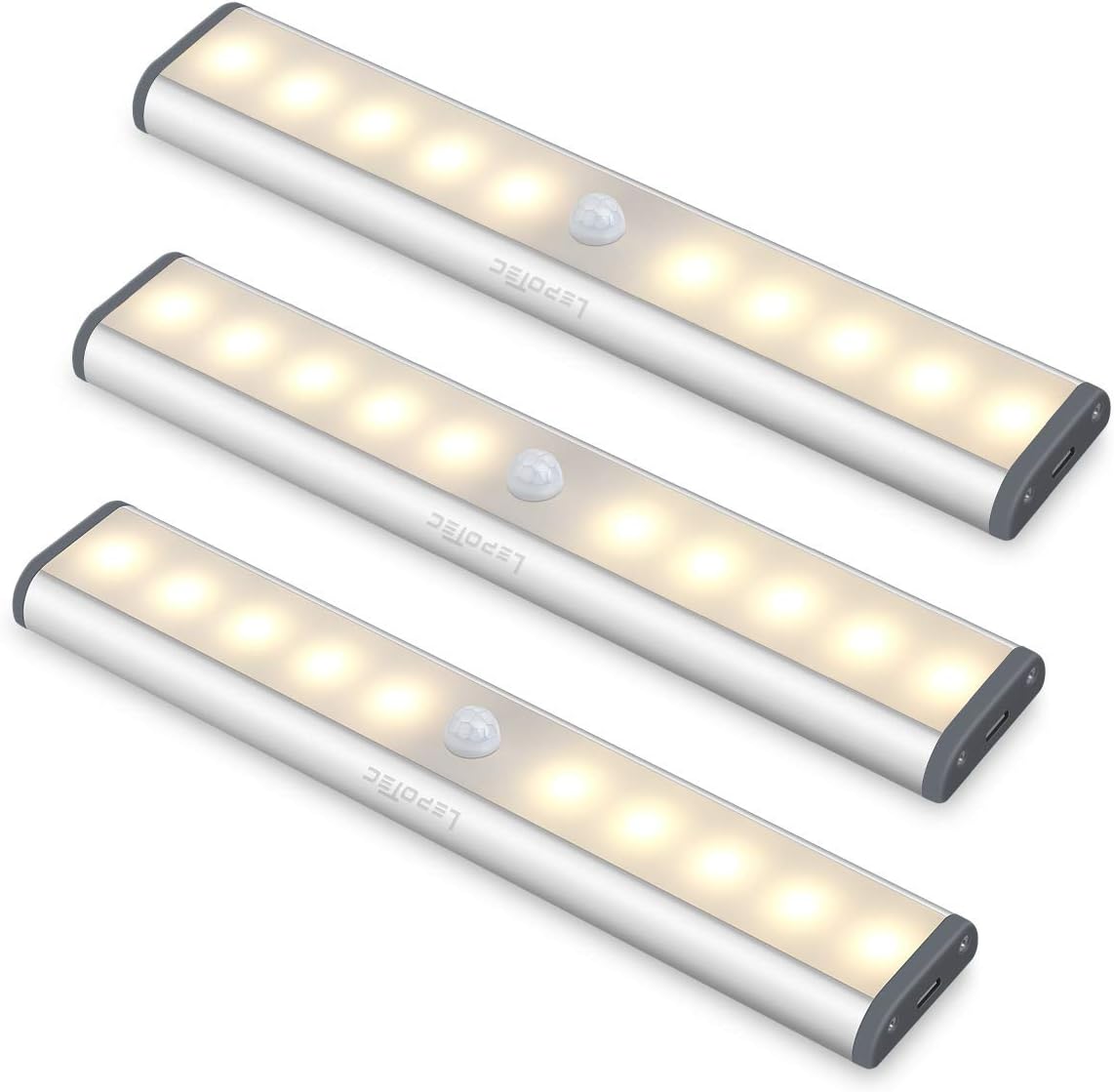 LED Under Cabinet Lighting,Closet Lights Motion Sensor Light Rechargeable Cabinet Lights Wireless LED Kitchen Cabinet Lights Counter Lighting Magnetic Closet Lighting/Warm White Light(3Pack)