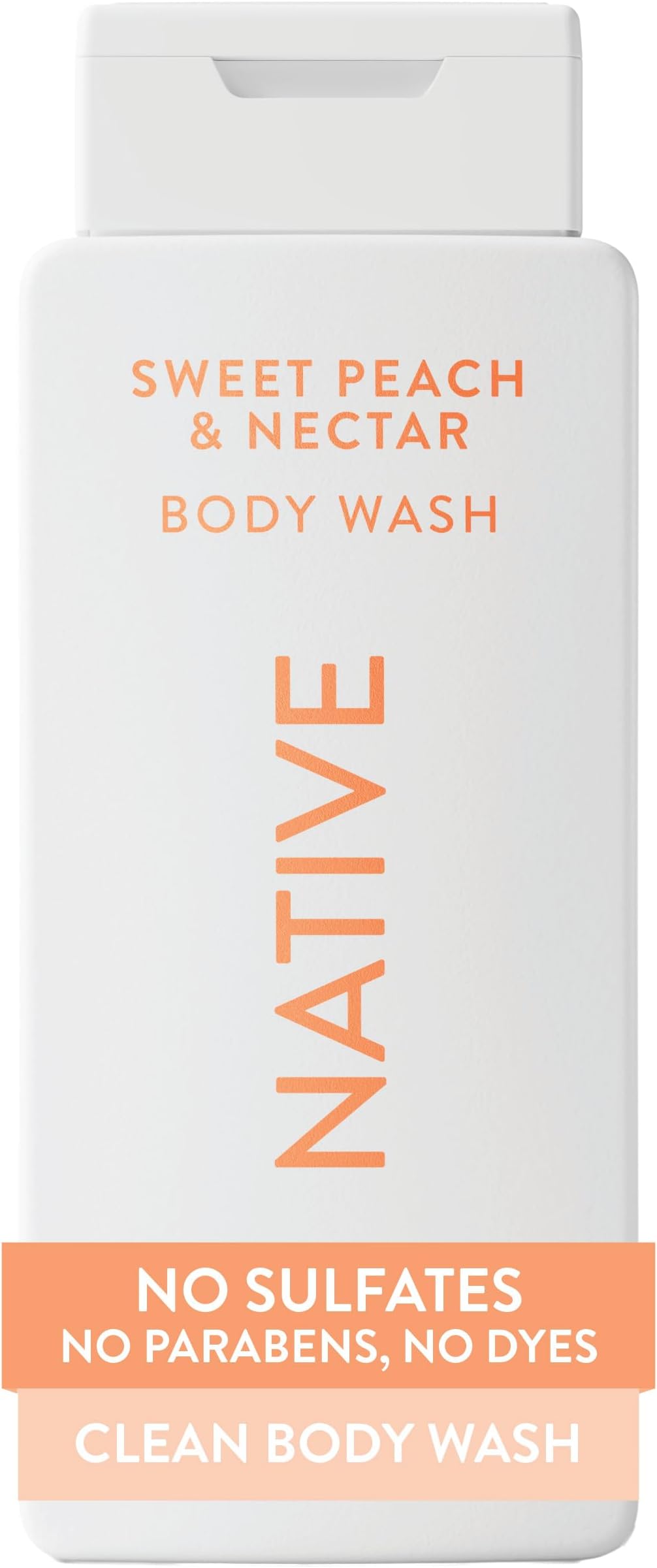 Native Clean Body Wash, Gentle & pH-balanced for Sensitive Skin, 24-Hr Freshness for Women & Men, Vegan & Cruelty-Free, Free of Sulfates & Parabens, Sweet Peach & Nectar, 18 fl oz