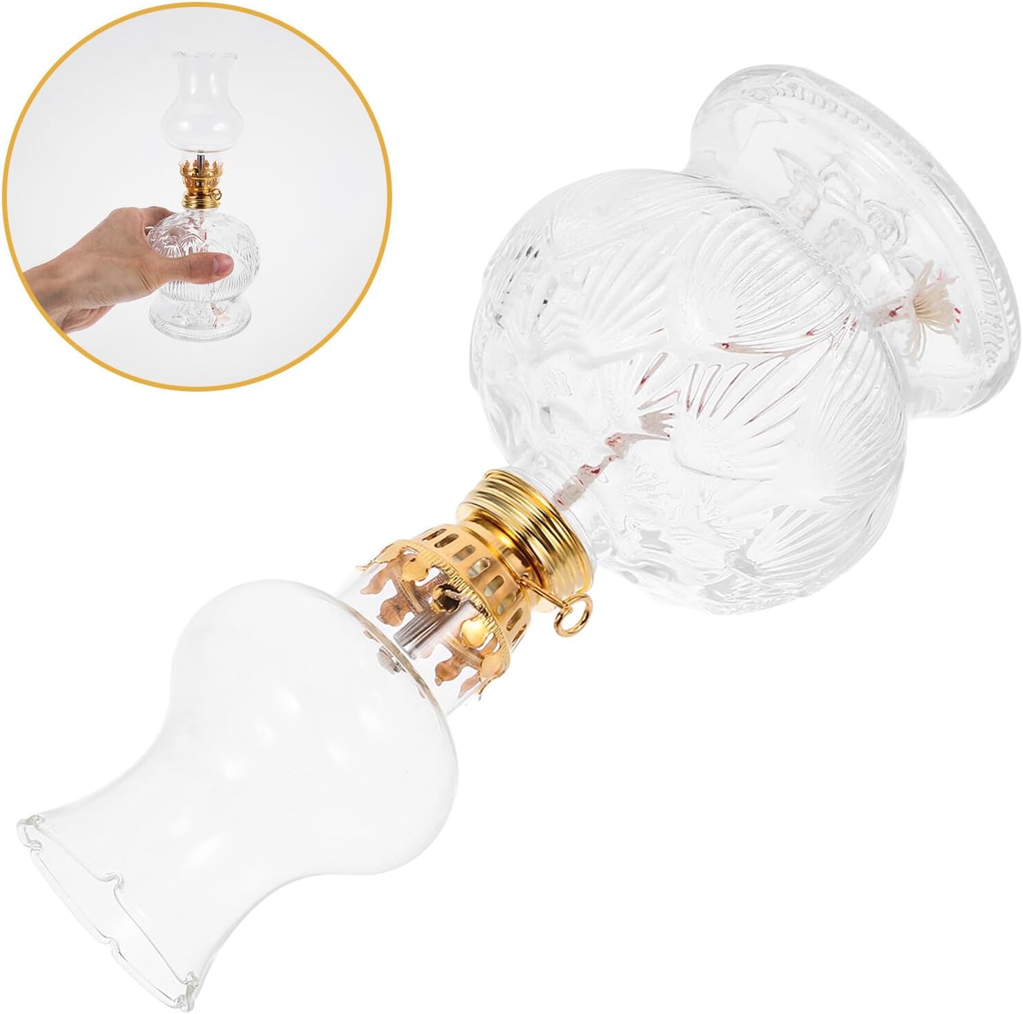 Zerodeko Classic Kerosene Lamp Glass Oil Lantern Vintage Hurricane Lamp Lotus Shape Adjustable Flame Windproof Rustic Home Decor Lighting for Indoor Use