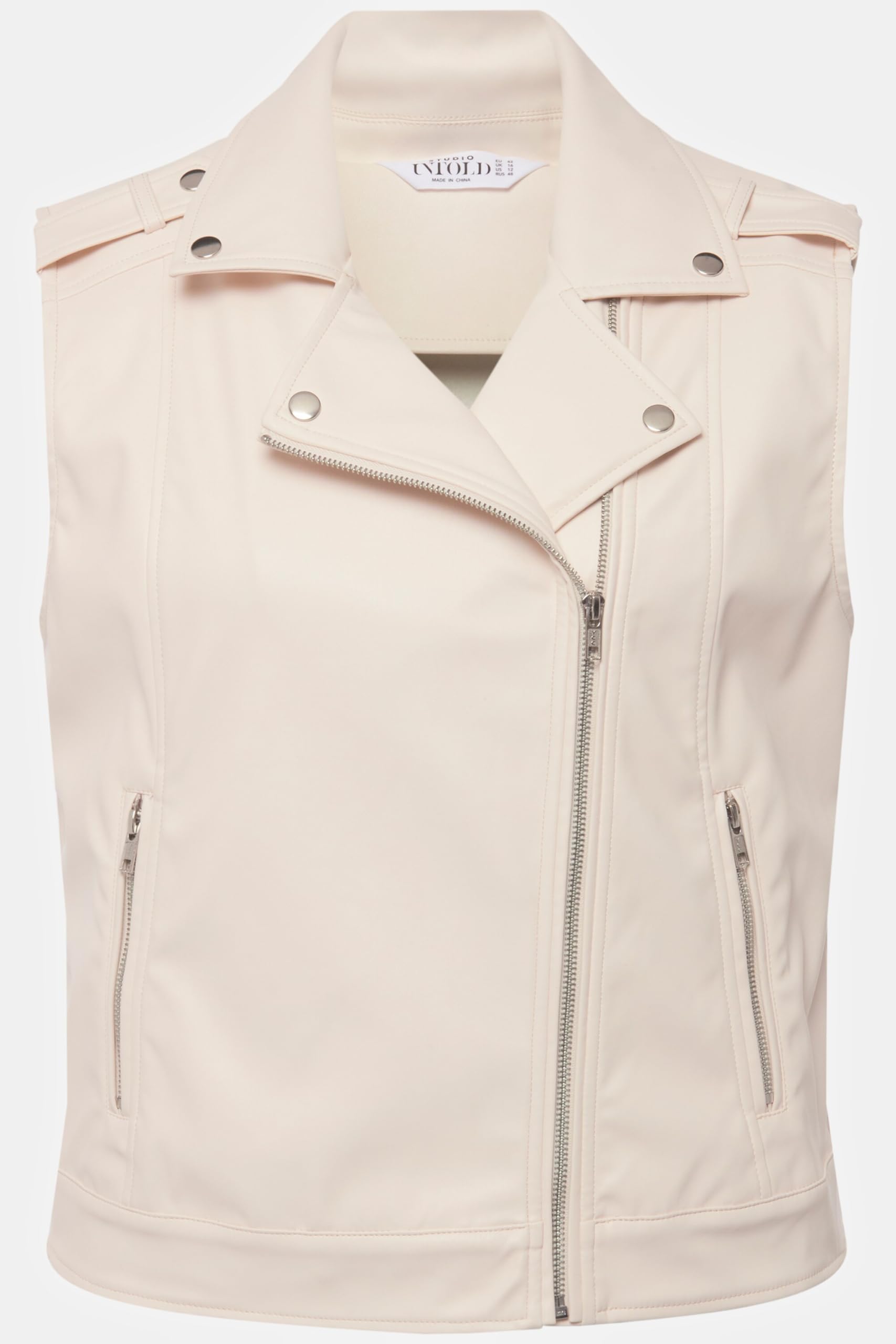 Studio Untold Damen große Größen Übergrößen Plus Size Biker Weste, Loose Fit, Revers, Zipper, Lederoptik 822266