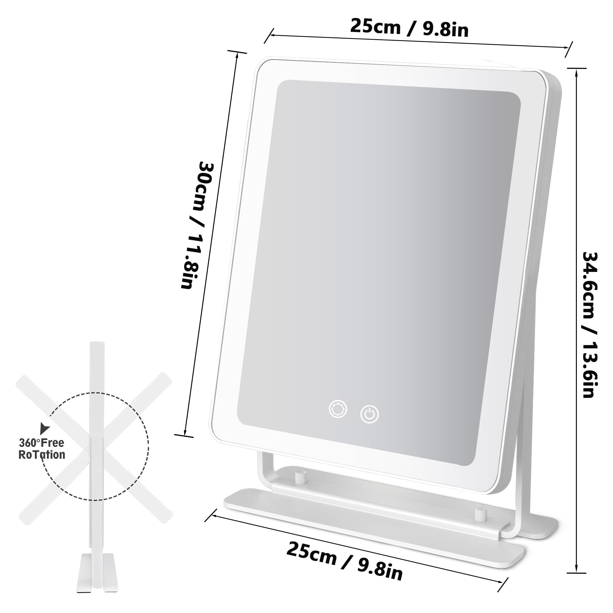 Schminkspiegel mit Beleuchtung 25x30cm, Schminkspiegel mit Licht LED Hollywood Spiegel, Kosmetikspiegel mit Beleuchtung, 3 Farbe, Touch Control