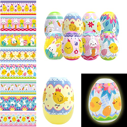 Kelamayi Ostereier, buntes buntes Ostereier-Set, aus Kunststoff, inklusive 24 Schrumpfhüllen, Dekor, mit 24 Überraschungseiern für lustiges Ostergeschenk Cover