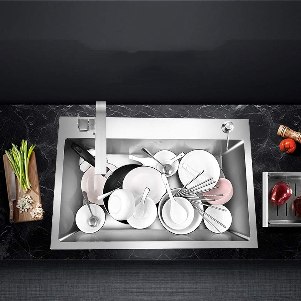 Juego de Fregadero de Acero Inoxidable, Fregadero Individual para Cocina con Kit Completo de fontanería, desagüe y escurridor para instalación empotrada (Tamaño: 68x45cm)