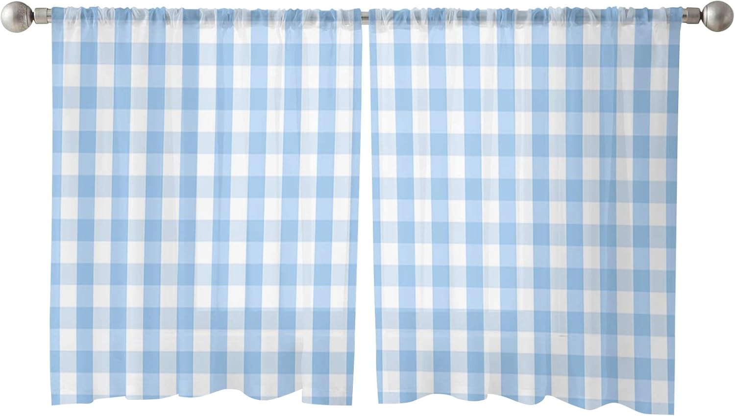 SEVENBABU Easter Sheer Curtains 45 Inches Long Easter Plaid Blue Curtains, Rod Pocket Semi Sheer Panels Polyester Living Room Curtains Window Treatment, 2 Panels, 52"x45"