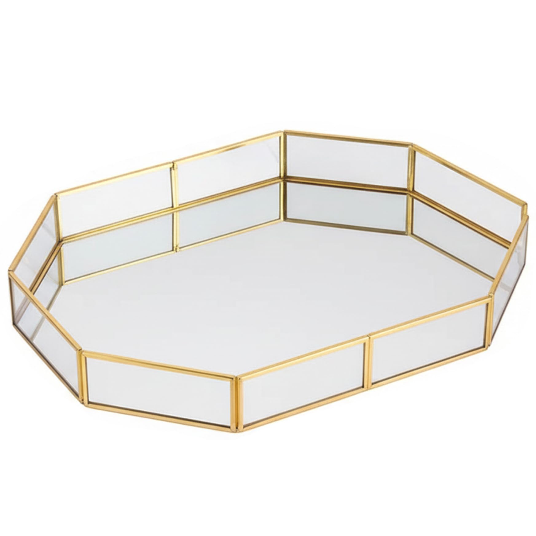 Plateau décoratif doré en verre cristal pour une coiffeuse élégante