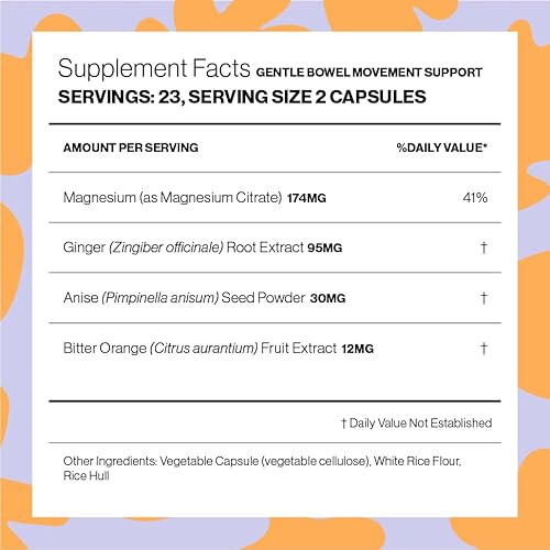 Hilma Gentle Bowel Movement Supplements - A Natural, Gentle Laxative W/Magnesium Citrate, Ginger, Anise & Bitter Orange - 46 Vegan Capsules #TOP2