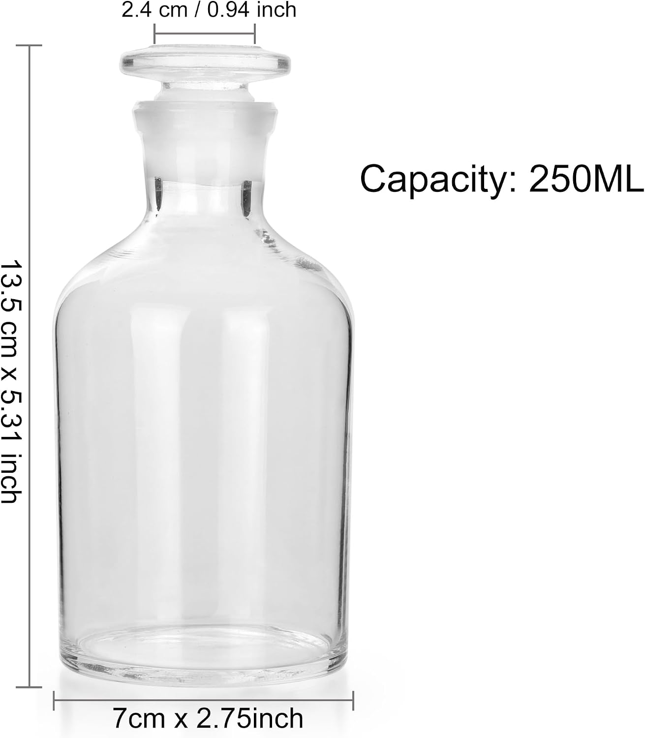 250ml Glass Reagent Bottle,Narrow Mouth Borosilicate Glass Reagent Bottle with Standard Ground Glass Stopper (8.45oz,Clear)…, N-R-B250