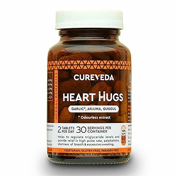 Cureveda� Herbal Heart Hugs - For Healthy Heart Cardiac Wellness Cholesterol control - 60 Tablets
