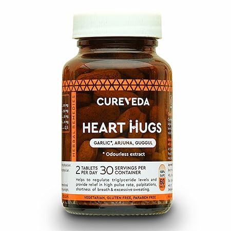 Cureveda Herbal Heart Hugs - For Healthy Heart Cardiac Wellness Cholesterol control - 60 Tablets