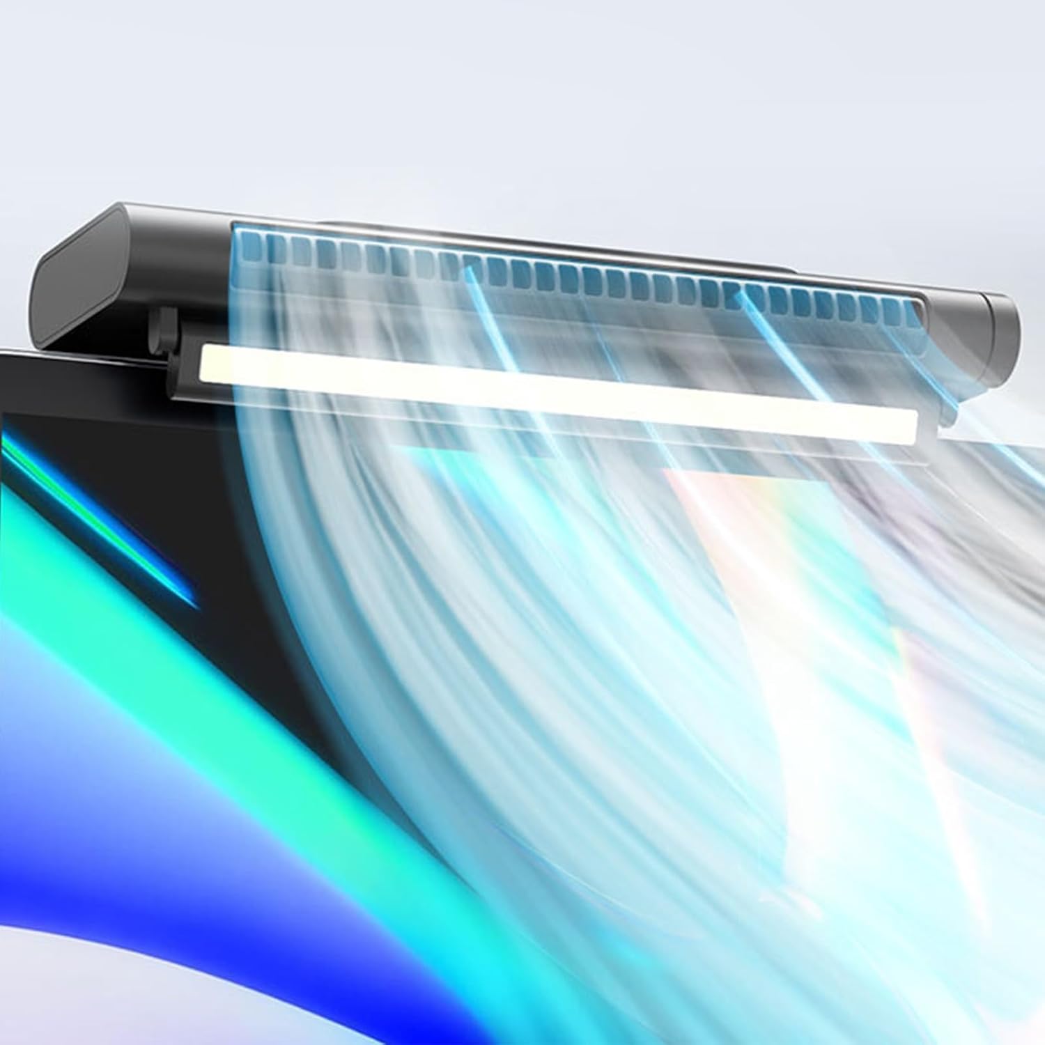 OVARIA Monitor Clip On Fan, Stepless Speed USB Powered Desk Fan with Light, Bladeless Personal Fan Quiet Desktop Fan, Easy Install and Space Saving, Suitable for Flat Monitor, Laptop (Color : Black)