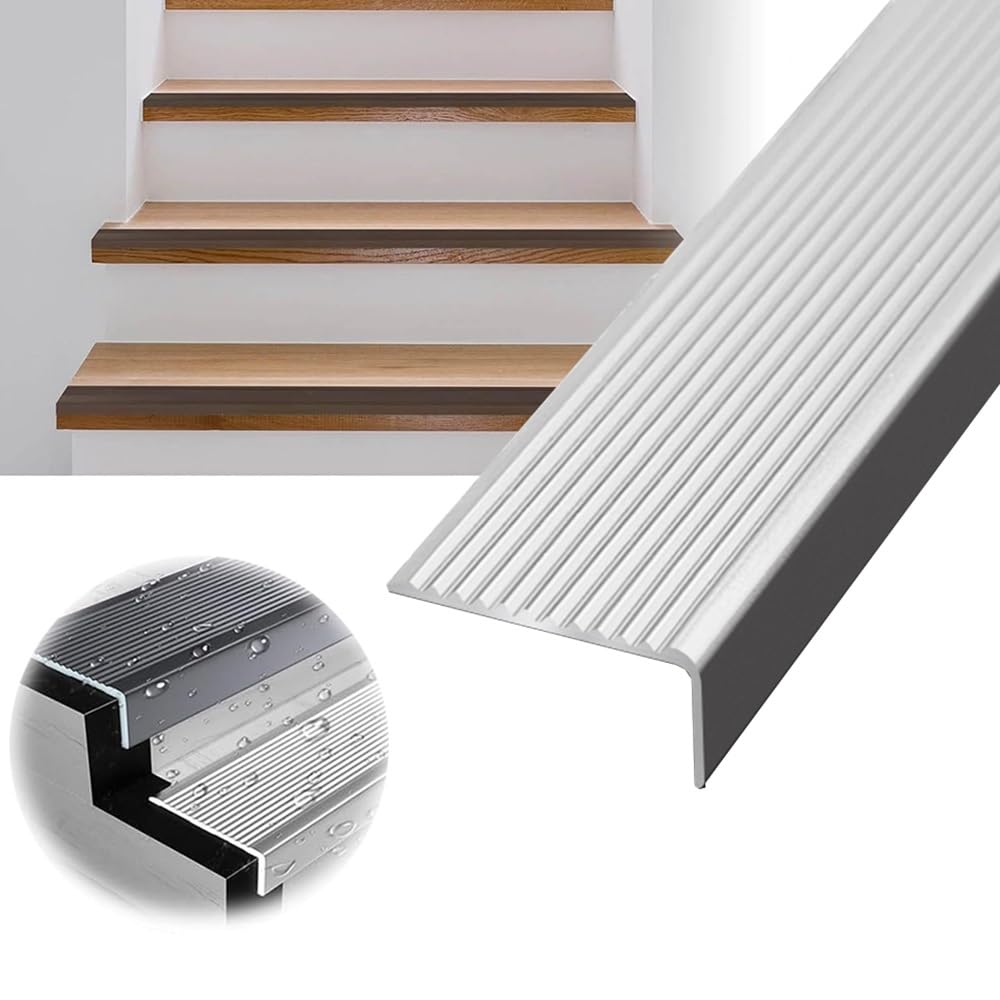 Non-Slip Metal Stair Nosing for Commercial Steps - Shaped Tile Step Strips, Fluted Stair Edging & Safety Treads, Cuttable Closing Strip﻿