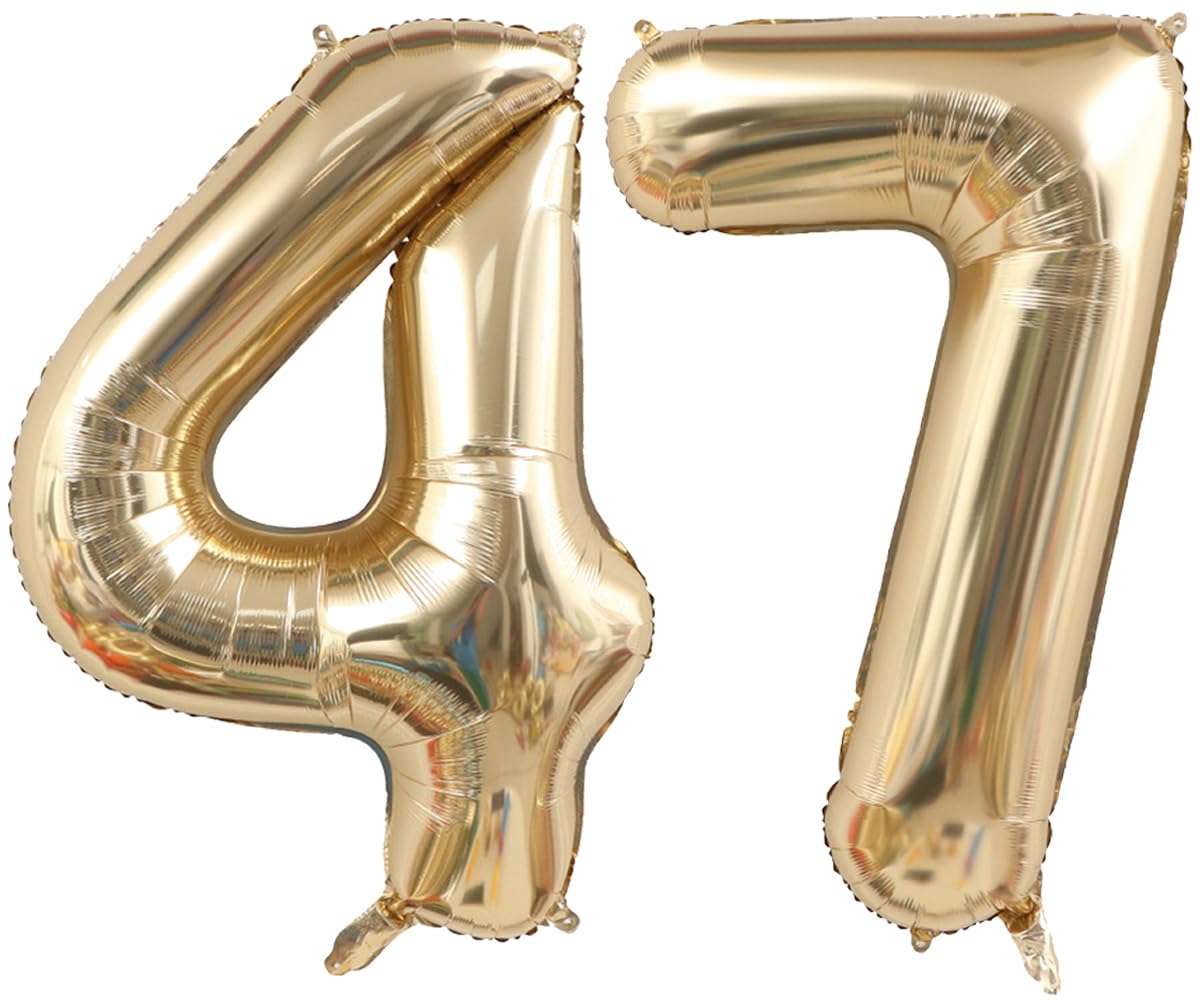 Light Gold Number 47 Balloon 40in White Gold 47 Foil Mylar Digital Balloon | Champagne Gold Birthday Jumbo Giant Large Helium Balloons 47th or 74rd Anniversary Events Party Decorations Supplies