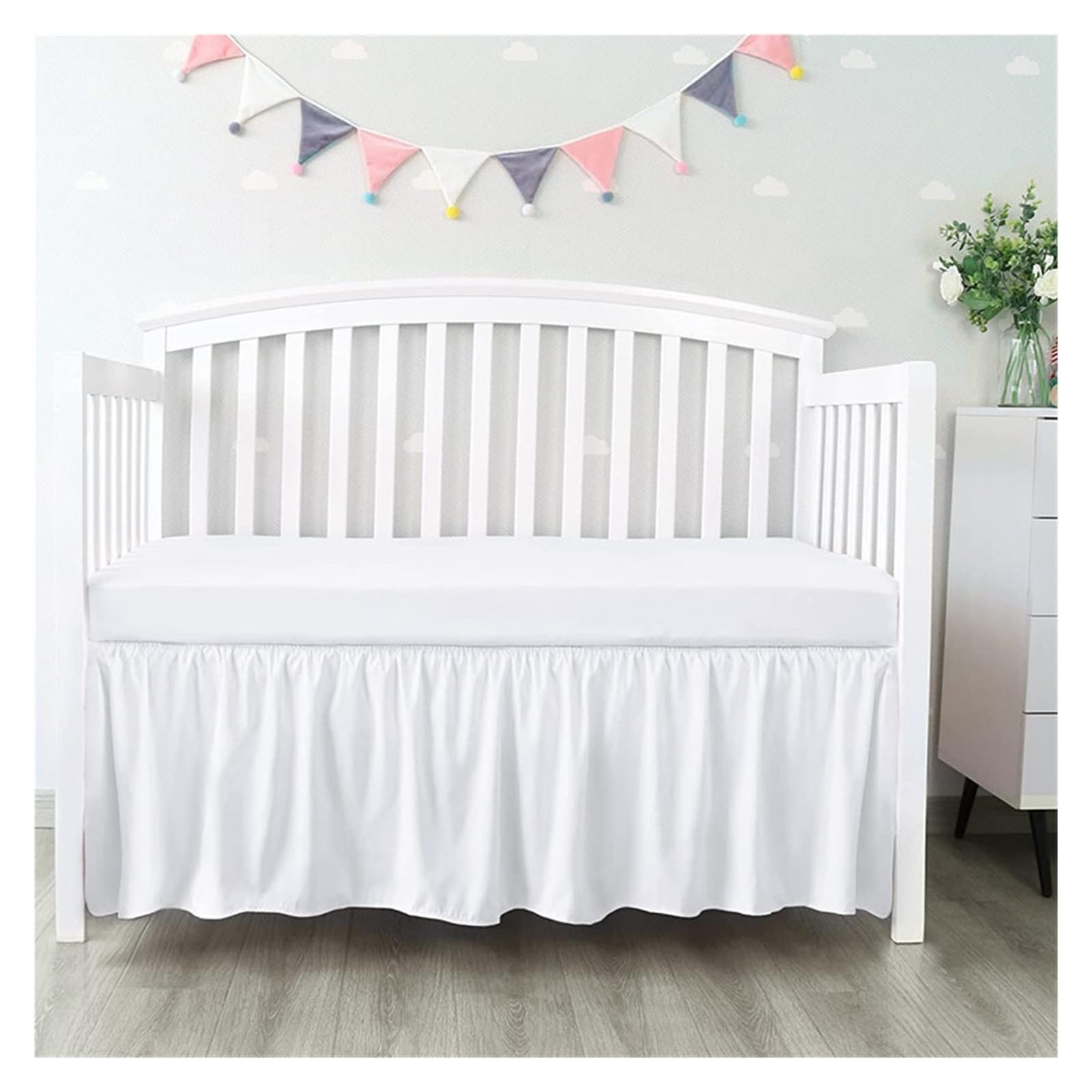 Betthusse Kinderbettrock - Weiße Tagesdecke 70x140x36cm Mit Rüschen