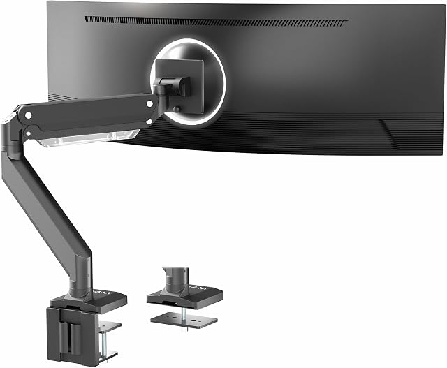 VIVO Bras de moniteur en aluminium premium pour écrans ultrawide jusqu'à 49 po et 33 lbs, support de bureau robuste à un seul bras, hauteur pneumatique, VESA max 100x100, noir, STAND-V101G1