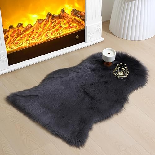 Miniatura 220 de Alfombra de piel sintética esponjosa de piel de oveja blanca, 4 x 6 pies, ultra suave, para dormitorio, mesita de noche, sala de estar, guardería
