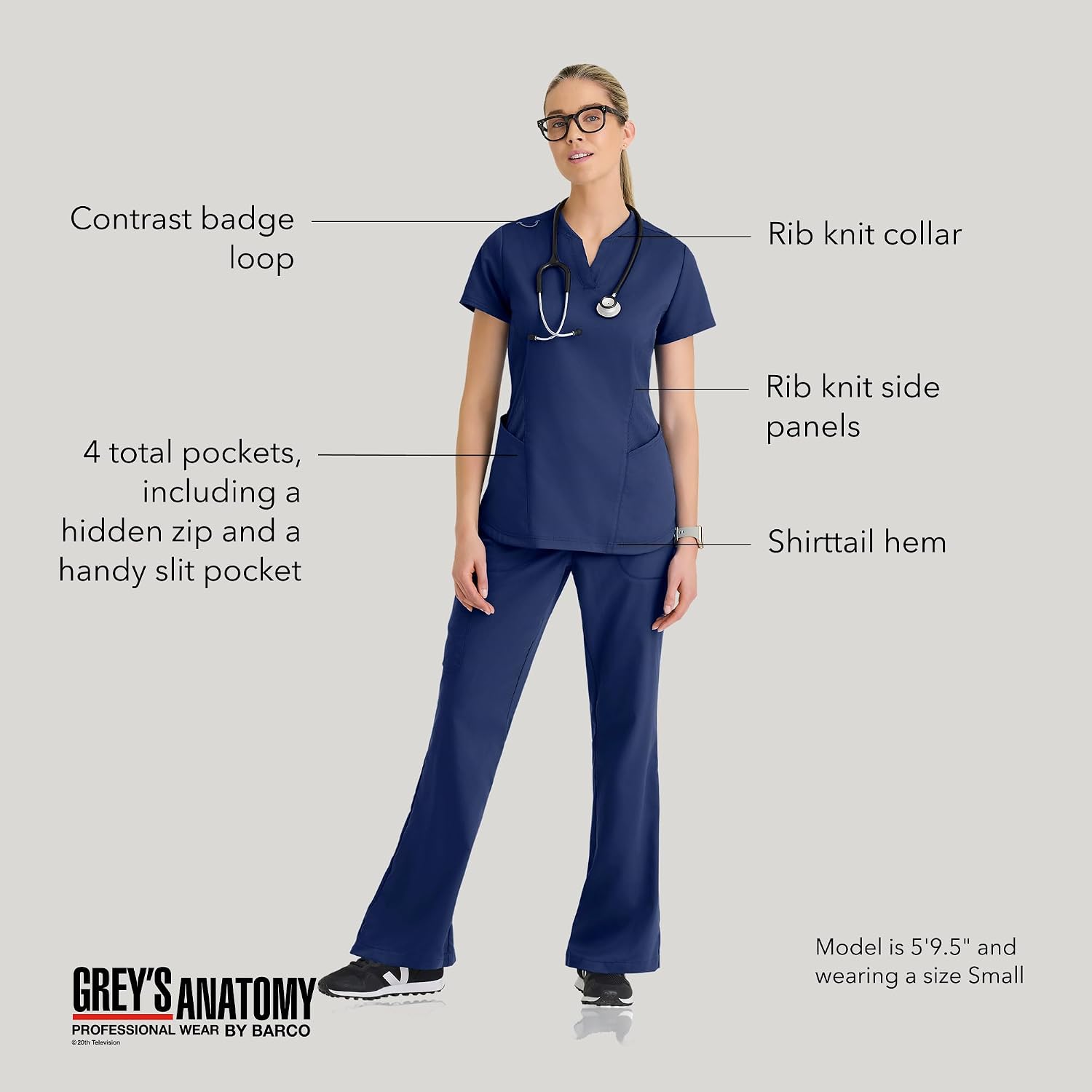 BARCO Grey’s Anatomy Classic Erin Scrub Top for Women – 4-Pockets, Natural Stretch, Soil Release, Super-Soft Finish