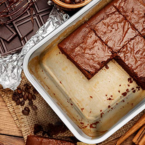 Deep Lasagna Pan Set (12.7’’ & 10.7’’), P&P Chef Stainless Steel Rectangular Baking Pan For Brownie/Cake/Meat, Non-Toxic & Heavy Duty, Deep Side & Rolled Rim, Brushed Surface & Dishwasher Safe #TOP4