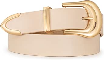 Women's Plus Size Fashion Leather Belt With Square Gold Buckle - For Jeans, Pants, Dresses