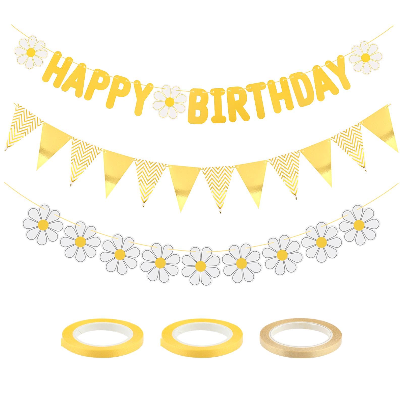 JOYIAL Yellow Daisy Birthday Party Decoration Supplies,Happy Birthday Sign Banner Hanging Paper Kit,for Kids Adults Birthday Party Decorations Shower DIY Hanging(as shown)