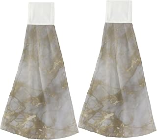White Golden Marble Kitchen Hand Towels 2Pcs Kitchen Decor Hand Towels with Hanging Loop Soft Absorbent Microfiber Dish Cloth Hanging Quick Dry Towel for House Housewarming Bathroom