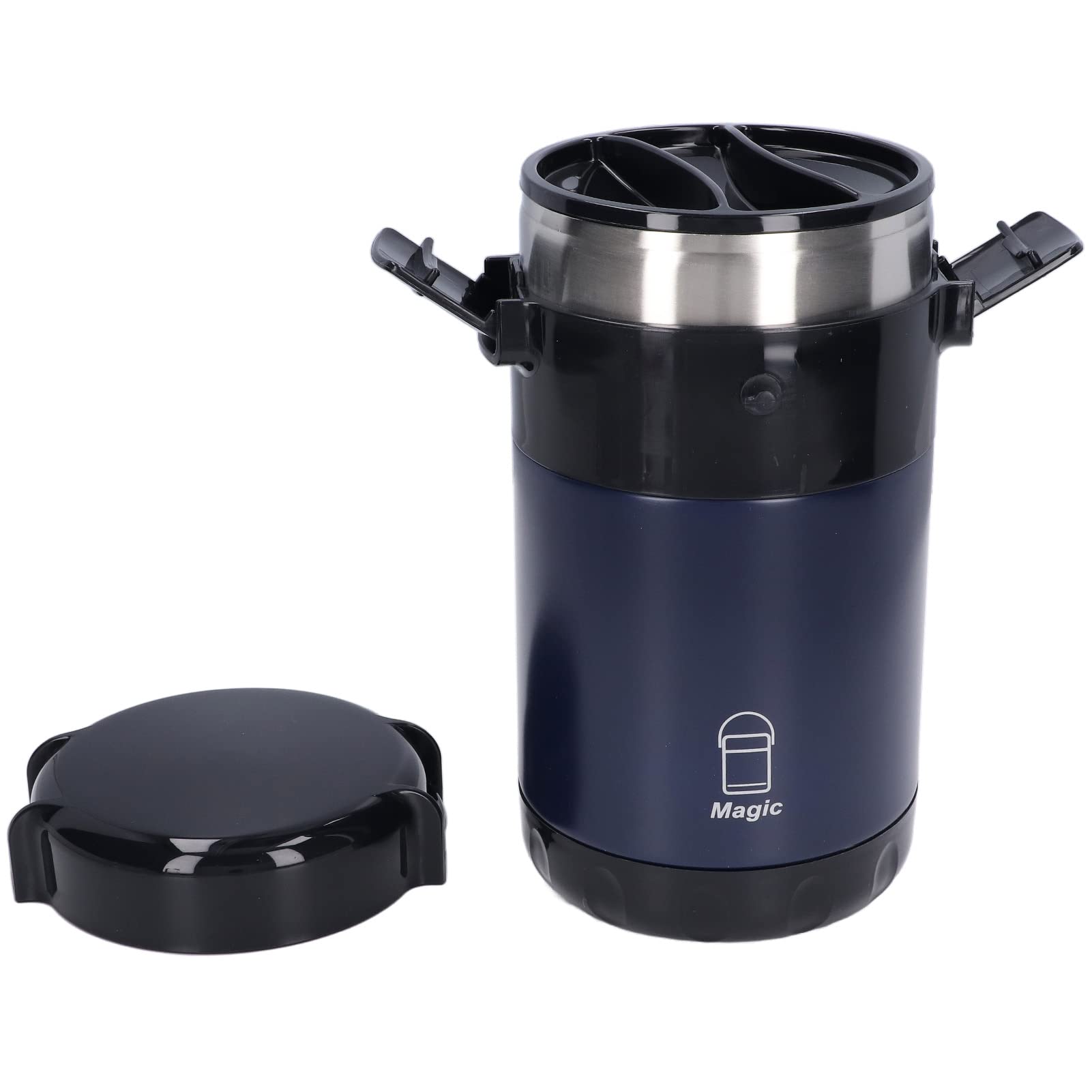 Fiambrera Themral, contenedor de almuerzo apilable de 2,3 l con compartimento de acero inoxidable, interior de doble vacío for adultos, mujeres, hombres y niños (3 capas) (azul profundo)(Deep Blue)