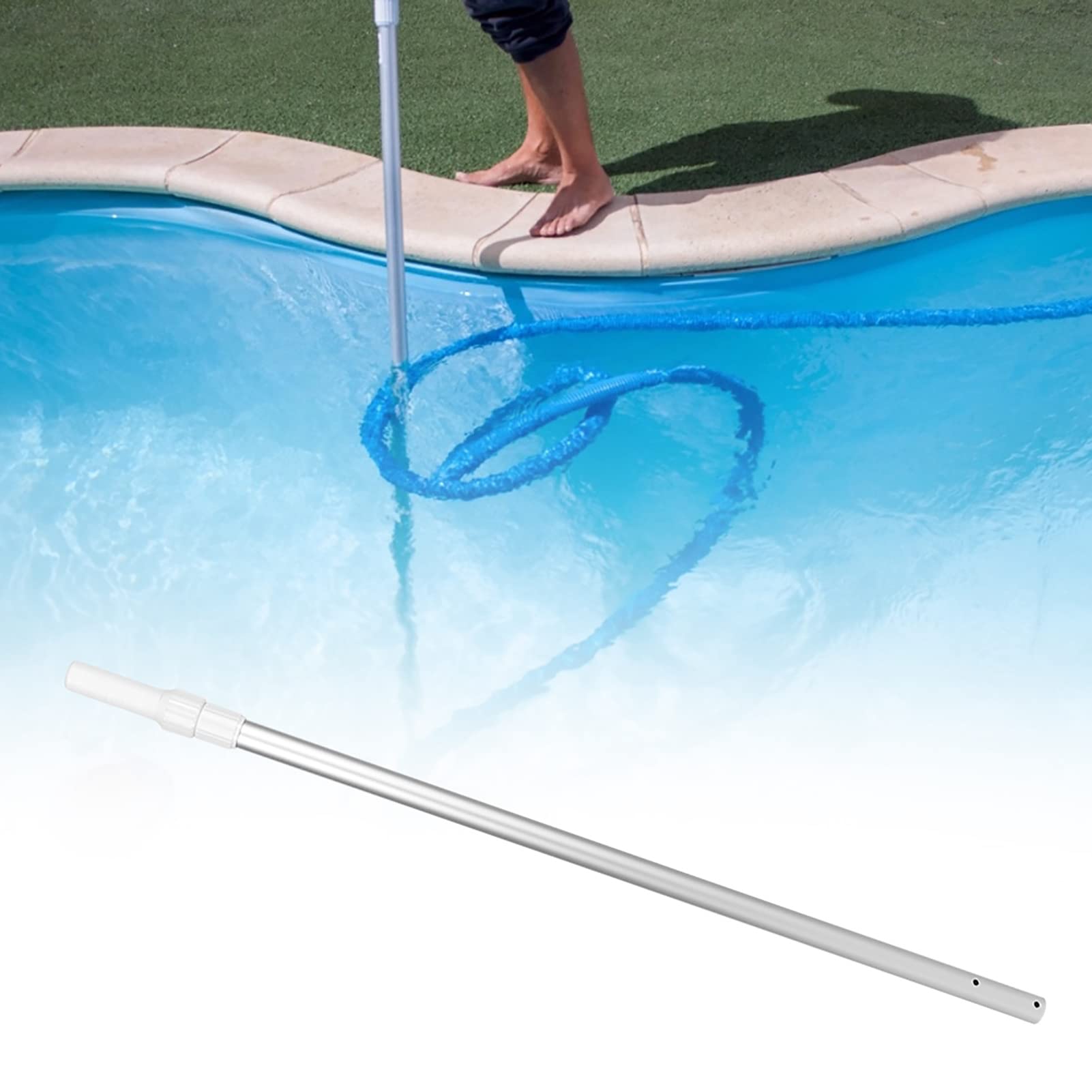 GLOGLOW Asta Telescopica per Piscina, Asta per Pulizia da 113,4 a 200 Cm, Lunghezza Regolabile, Connettore Girevole con Impugnatura Antiscivolo, per Spazzola per Piscina, Rete per Foglie, Testa di