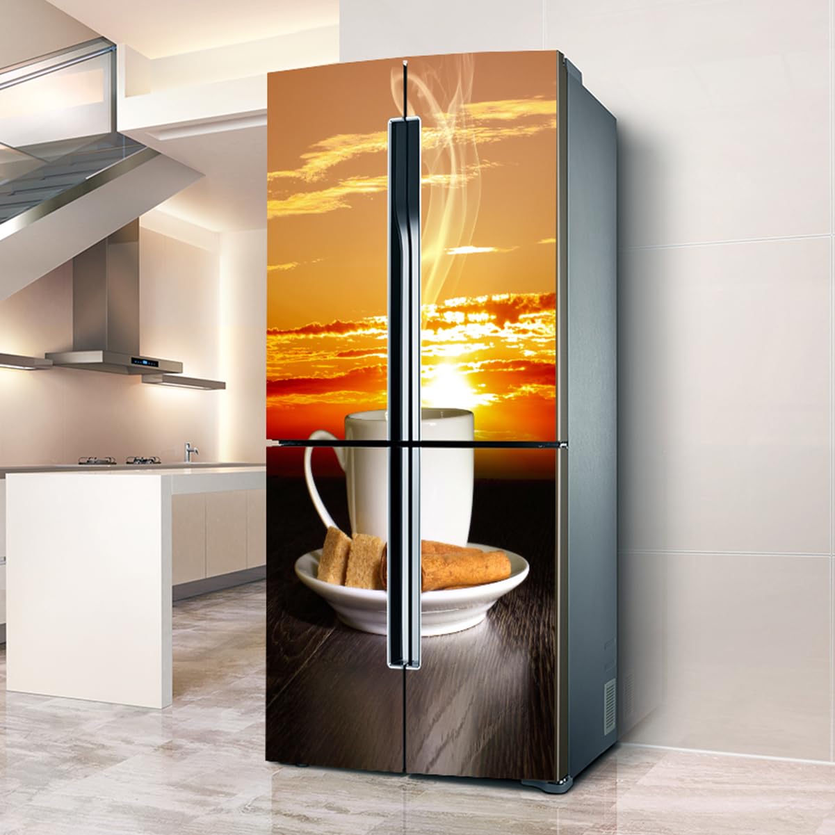 VHcgCGJ Fridge magnet, Full Covering, Freezer Skins Wall Stickers for Kitchen Decal, Sunset Coffee Mug Snack(L: 100x180 cm)