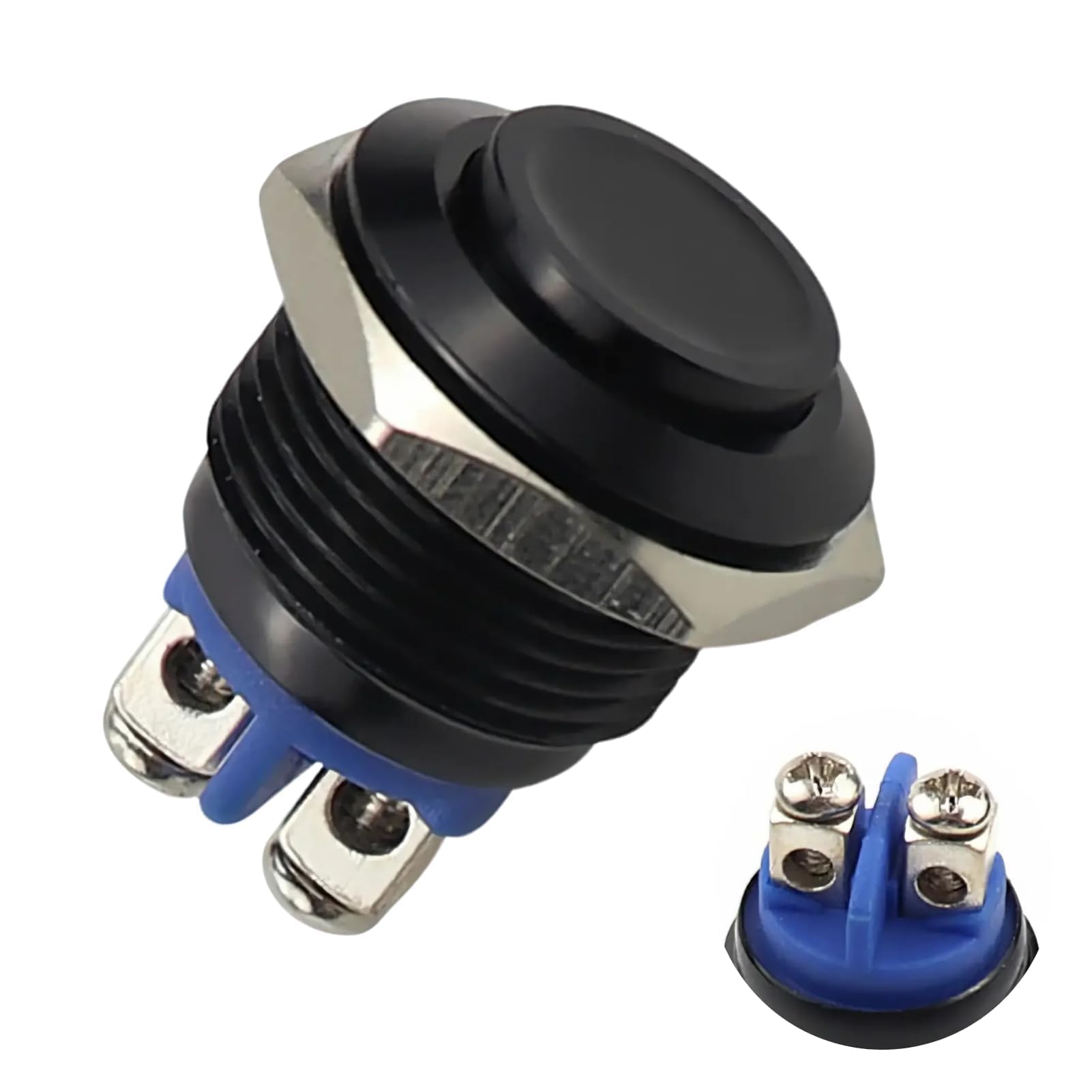 leruiyezs Taster Drucktaster 12v 16mm Wasserdicht IP20 Metall Momentanschalter Rund Schwarz Klingelknopf für Auto Boot Haushaltsgeräte DIY-Projekte für Schaltstrom Steuerung Anwendungen,220V / 1A