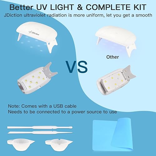 Miniatura 3 de JDiction Kit de resina UV con luz, pegamento de resina dura transparente transparente para curado de luz solar, kit de principiante de resina UV