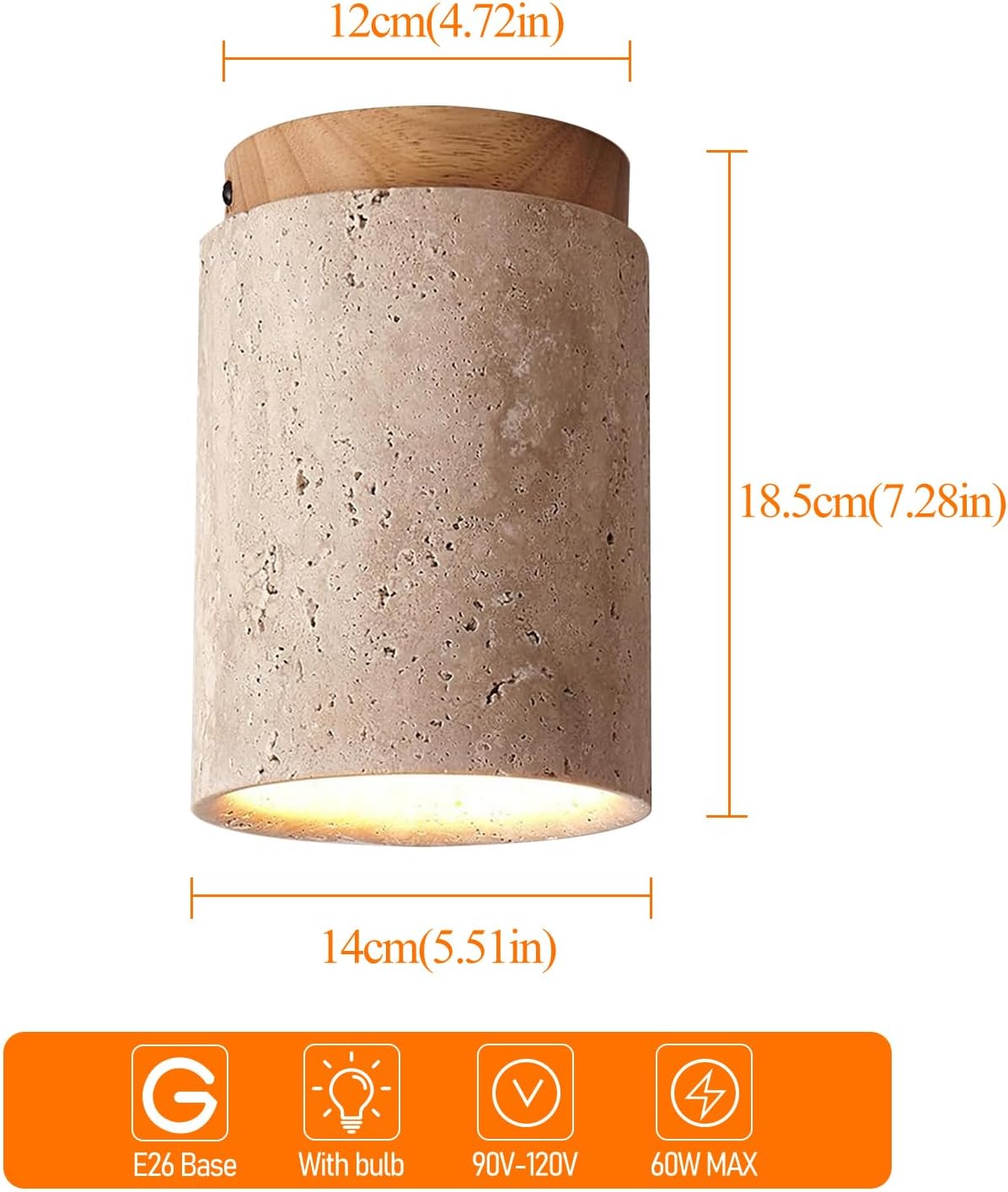 Nordic Retro Yellow Travertine Ceiling Light Fixture Japanese Wabi-Sabi Bedroom Ceiling Lights Farmhouse Flush Mount Ceiling Lighting for Hallway, Kitchen, Entryway and Foyer