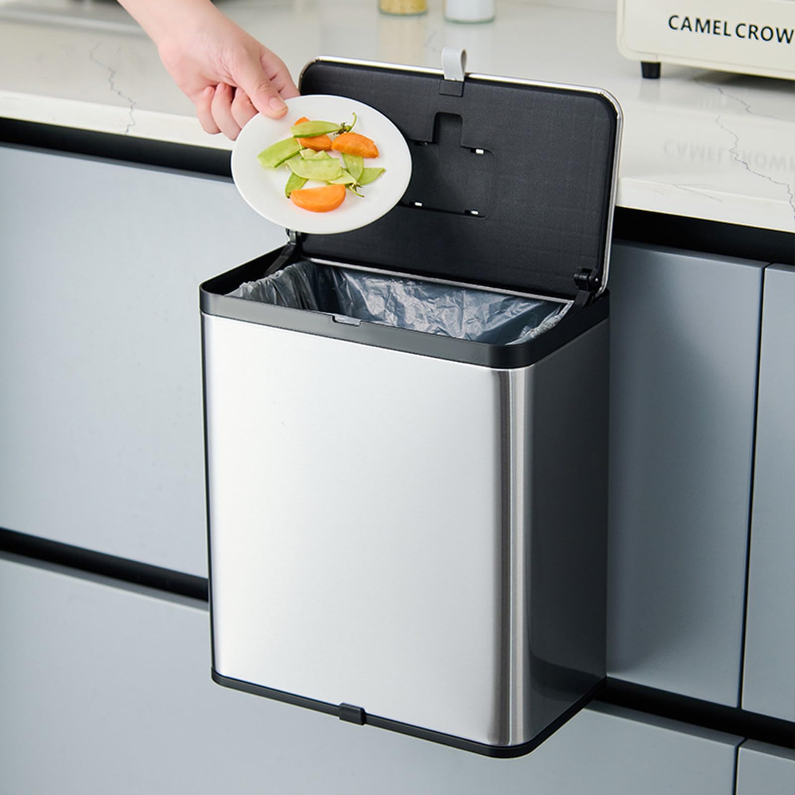 Generisch Hängender Edelstahl-Abfalleimer für Küche und Bad, Wandmontage, mit doppeltem Schiebe- und Klappdeckel, 3 l/4 l/8 l, ideal für Bad und Büro
