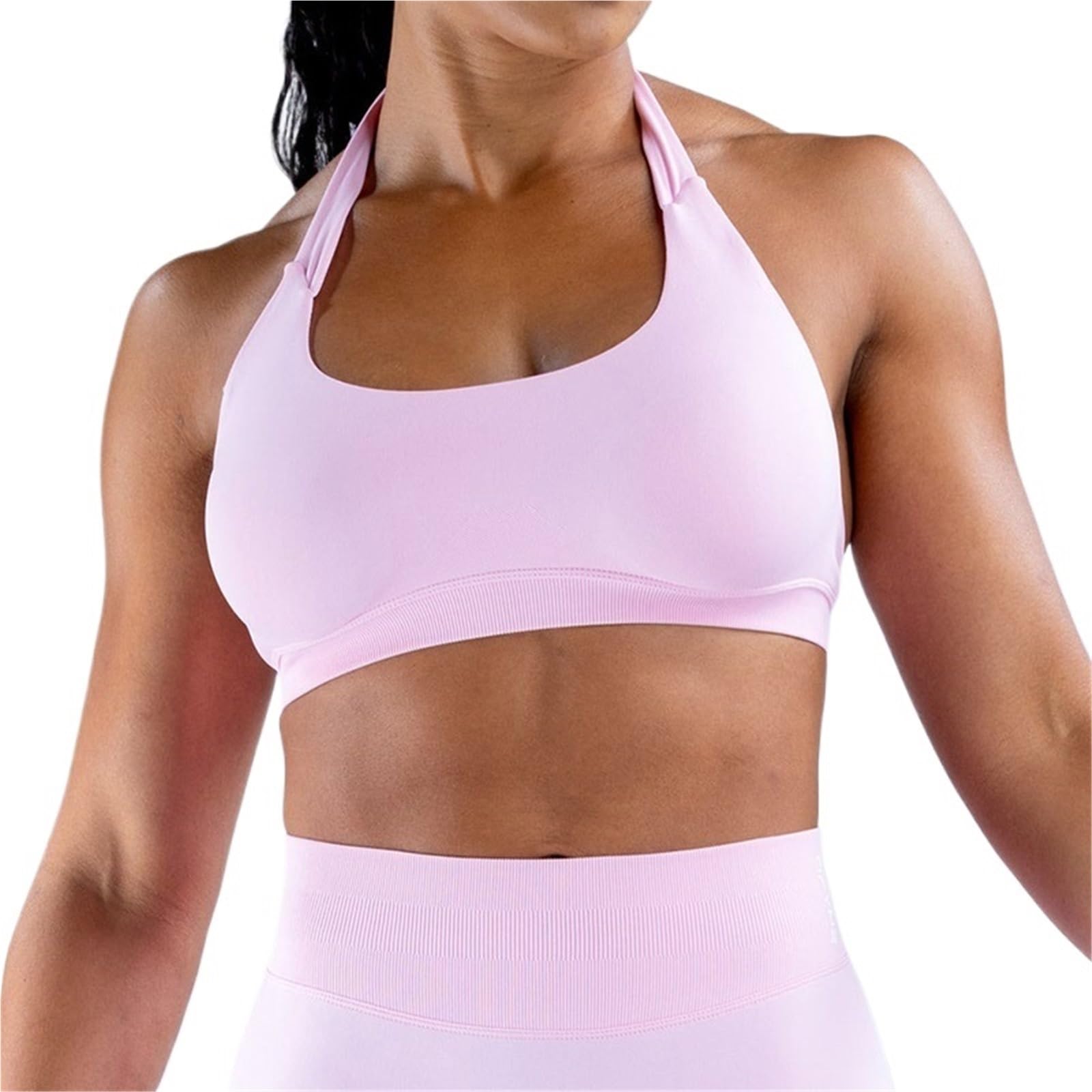 Sujetador Deportivo Mujer Top Deportivo sin Costuras con Tirantes y Espalda Descubierta, Acolchado Cuello Halter for Gimnasio, Entrenamiento, Yoga Ropa Deportiva para Yoga Running y Fitness