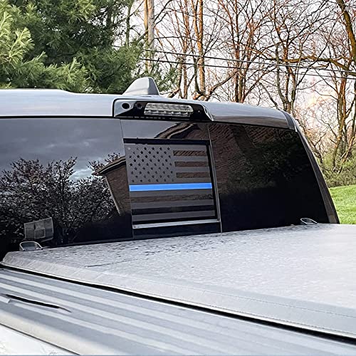 Image of Xinghe for 2019-2026 Chevy Silverado GMC Sierra, Rear Middle Window Blue Line American Flag Decals Stickers, Matte Black Patriotic Center Sliding Sticker, for 2019-2026 Silverado Sierra Accessories